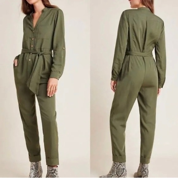 Anthropologie Preston Utility Jumpsuit olive Green Missing Belt pockets size 2 - Picture 1 of 10